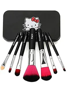 ClubBeauty Soft Bristle Makeup Mini Brush Kit With Hello Kitty Print Storage Box | Makeup Blending Brushes Set of 7 - Black