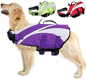 Dog Life Jacket??Adjustable Dog Life Vest for Swimming Boating Kayaking??Ripstop Pet Swimwear Life Preserver with Rescue Handle and Leash Hole, Lightweight Pet Lifesaver for Small Medium Large Dogs