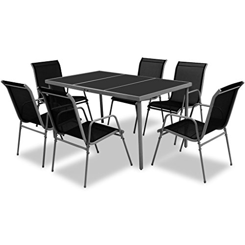 Preisvergleich Produktbild vidaXL 7-tlg. Gartenmöbel-Set Essgruppe Schwarz