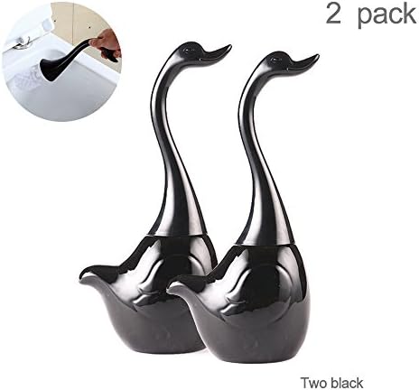 Ceramic Toilet Brush Holder,Found Me Bathroom Separable Soft Bristled Toilet Brush Swan Shape with long handle (Black+Black)