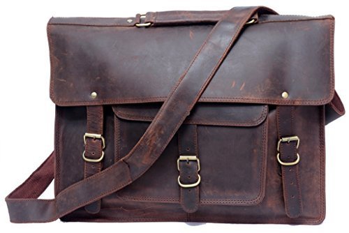 FeatherTouch Leder Aktentasche Herren Lehrertasche Bürotasche Laptoptasche Umhängetasche Vintage groß aus echtem Leder braun