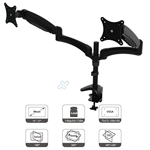 HFTEK® DS124D Schwarz Dual Monitor Halterung Halter Tischhalterung Stand für Monitor 15″ – 27″ Zoll mit VESA 75/100 - 6