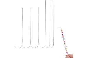 MKEMKA 6Pcs Bead Spinner Needles Stainless Steel Curved Bead Needle Opening Flexible Large Eye Beading Needle Use for DIY Beading Jewelry Making Crafts (4.6inch and 3.7inch)