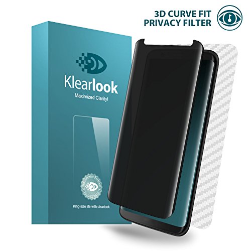 Galaxy S8 Plus Protection écran, Klearlook [Série De Protection Privée] [Coques Compatibles Version] Protection Privée/Anti-Espion Verre Trempé Supérieur Protecteur D’écran with Filtre de confidentialité/Anti-Rayures/Anti-Bulle Pour Devant + Carbone Fibre Autocollant Protecteur D’écran Pour Arrière Pour Samsung Galaxy S8 Plus