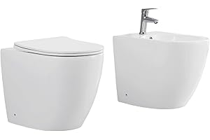 Yellowshop - Sanitari bagno a terra filo muro - Wc rimless, copriwc soft close e bidet mod. Hoop