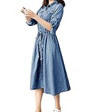 ♣ Closure cierre de botón Mujer Playa Vestidos de Fiesta para Bodas Faldas de Vaqueros, Manga Larga Jeans Camisa Azul Claro XL