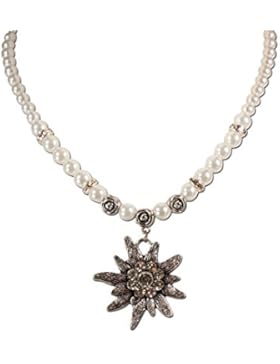 Trachtenschmuck Trachtenkette Perlen & Strass-Edelweiß (cremeweiß) * Damen Dirndlkette, Perlenkette Oktoberfest