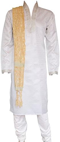 Men,S Stylish Indian Kurta Pajama Salwar Kameez Sherwani GR210 (46, GR211-CREAM)