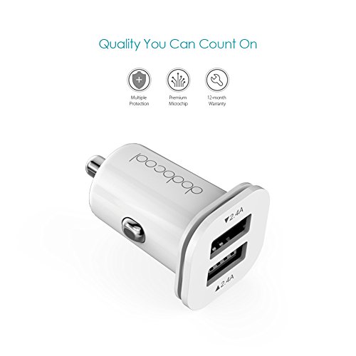 dodocool Mini Cargador de coche 24W 4 8A Dual USB Cargador m  s peque  o y compacto para Phone 6s  iPad  Samsung Galaxy S7 y otros Dispositivos Color Blanco