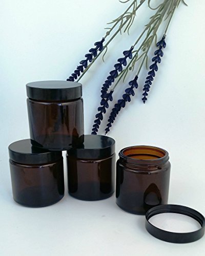 Pack of 4 x 120ml Amber Glass Cosmetic Jars with Black Lids. Suitable for Aromatherapy, Creams, Gels, Serums, Wax, Ointments etc