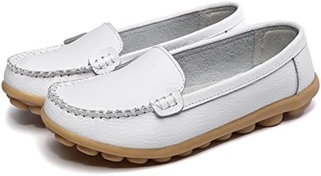 Women's Leather Loafers Moccasins Fashion Comfy Driving Flat Comfortable Shoes White Size 7