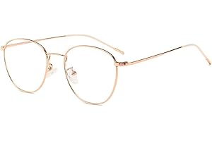 Flydo Damen Blaulichtfilter Brille Ohne Stärke Anti-Müdigkeit UV-Schutz Computerbrille Retro Rund Metallgestell Brillenfassung Blue Light Blocking Glasses