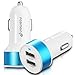 Price comparison product image Fosmon Dual Port (2.4A and 1.0A Output) Rapid USB Car Charger Adapter - Rapid Speed Charging for Smartphones, Cameras, Bluetooth Headsets, MP3 Players, Gaming Controllers, and More (White/Blue)