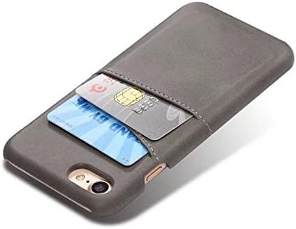 iPhone 7 Plus / iPhone 8 Plus Leather Case Card Holder Wallet - Stores Credit Cards, Debit Cards and Cash - Premium Vintage Soft Leather - Ultra Slim Professional Executive Snap On Back Cover - Grey