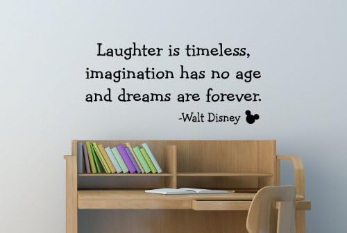 Laughter Is Timeless, Imagination Has No Age And Dreams Are Forever - Mickey Mouse - Walt Disney ... Family Quote.. Inspirational Words.. Vinyl Wall Art Sticker Decal Mural Any Colour Just Message us. 100cm x 50cm Vinyl Wall art Decal Sticker Kids Bedroom BABY NURSERY KITCHEN LIVING ROOM BATHROOM Perfect For Wedding Present....