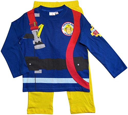 Feuerwehrmann Sam Schlafanzug Jungen Lang Pyjama (Blau-Gelb, 104)