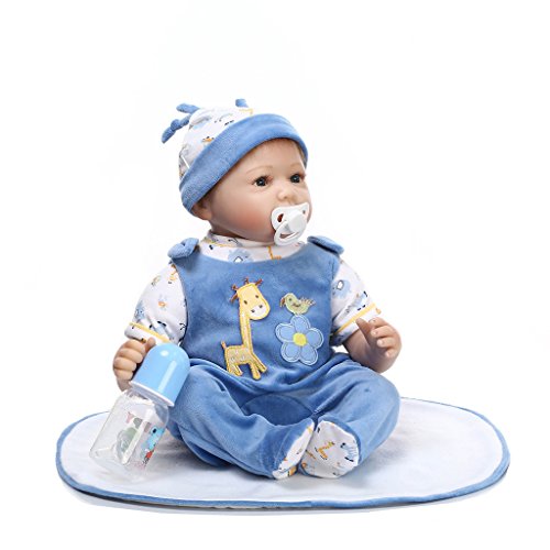 Nicery Reborn Baby Doll Soft Simulation Silicone Vinyl 22inch 55cm Magnetic Mouth Lifelike Toy Boy Girl Blue Animal Eyes Open
