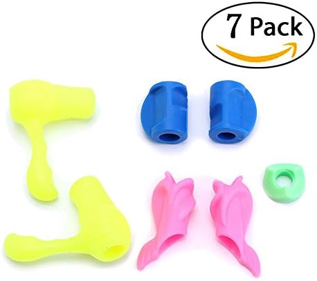 Pencil Grips（7 pack-Random Color）,Supercope-Soft Silicone Ergonomic Handwriting Claw Aid and Handle Style Pencils Training Grip Holder for Kids Students Kindergarten Adults Righties and Lefties