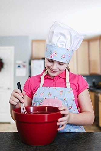 Personalised Child's Apron, Blue Floral Cotton Apron, Chef Hat option - Printed Name.