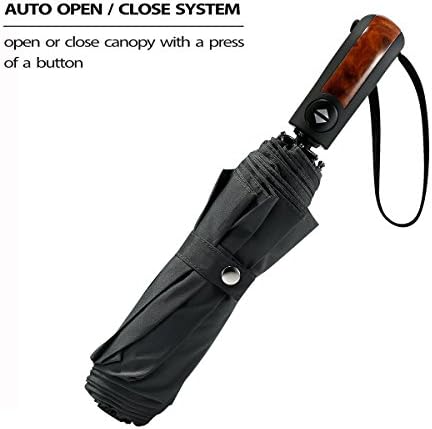 Angelite® Travel Umbrella (1m Diameter) - Wooden Handle - Auto Open &amp; Close (Press Button to Collapse) - Vented Windproof Canopy—Men's &amp; Ladies (Midnight Black)