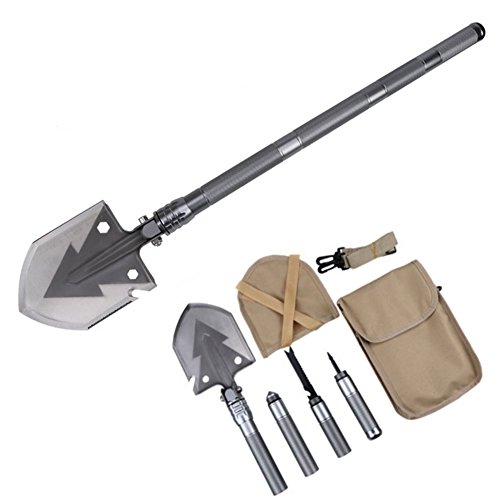 Preisvergleich Produktbild Multifunktions-Klappspaten, Spitzhacke, Hacke, Schaufel, Axt, Hacke, Säge, Hammer, Drahtschneider, Flaschenöffner, Feuerstarter. Verwendet für Camping, Wandern, Backpacking, Gartenbau-Anbau Angeln ... (Titangrau plus Edelstahl)