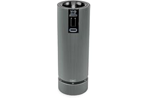 PEUGEOT - Moulin à Poivre Électrique Rechargeable Line u'Select 15 cm + Grains De Poivre Inclus - 6 Réglages De Moutures Prédéfinies - En Aluminium - Coloris Carbone