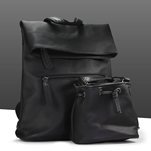 Urcover® Unisex Designer Foldover Rucksack + kleiner Beutel in Farbe, auch als Umhängetasche Handtasche mit Reiß- & Magnetverschluss | Freizeitrucksack Daypack - 5