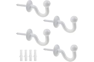 JPGhaha 4 Piezas Alzapaños de Cortina Blanco en Forma de U 60 mm Gancho de Alzapaños de Cortinas Pared Extremo de Bola Aleación de Zinc Gancho para Atar Cortina y Colgar Ropa Blanco