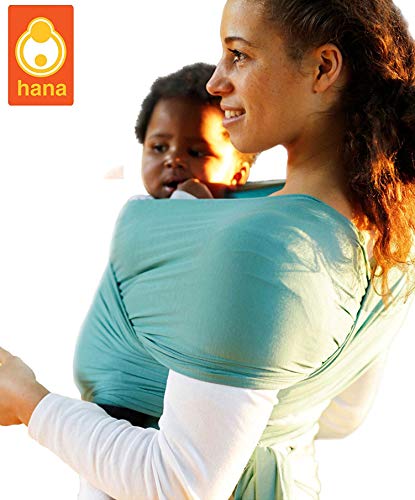 Portador para bebés Hana de tejido de bambú elástico, portabebés, en varios colores azul azul claro