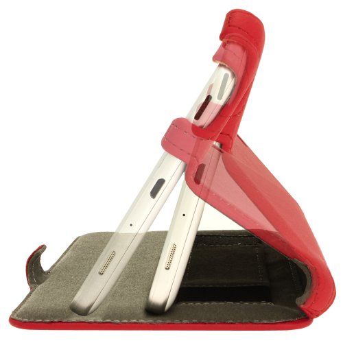 igadgitz Rot PU Ledertasche Hülle Cover für Samsung Galaxy Tab 3 7.0″ SM-T210 mit Multi Winkelbetrachtungs Stand + Integrierte Handschlaufe + Displayschutzfolie - 7