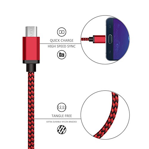 Micro USB Kabel Nylon, BeneStellar (3 Pack 3m) High Speed USB 2.0 A Male auf Micro B Synchronisations und Ladekabel für Android, Samsung, Huawei, HTC, Sony, Nexus, Xiaomi und mehr (Rot 3m) - 3