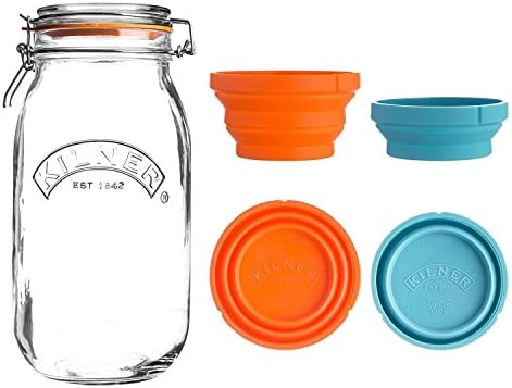 Kilner Clip Top Jar Round 3 Litre With 2 Measuring Cups Orange - Round Kilner Clip Top Jars Ideal For not only Food Preserving but Storing Dry Ingredients Including Rice.