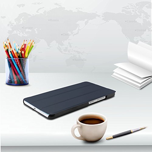 Lenovo Tab 3 7.0 Plus Hülle, Infiland Ultra Dünn Tri-Fold Muschel hochwertiges PU Leder Ultra Schlank Superleicht Ständer Shell Cover Schutzhülle Etui Tasche für Lenovo Tab 3 7.0 Plus(Dunkleblau) - 7