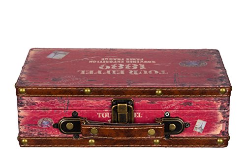 Truhe Kiste Koffer, Holztruhe mit edlem Leder bezogen im Vintage Look, Schatzkiste,Kiste, Piratenkiste, Kleinmöbel, Mit Metallbeschlägen, Antikoptik, Holz,Maritim, Deko, Hochwertig, Kolonialtruhe, Kolonialstil, Holzbox, Truhe mit Ornamenten . (Größe M (26cm B x 15cm T x 8cm H )) (1281 Rot Eiffel) - 2