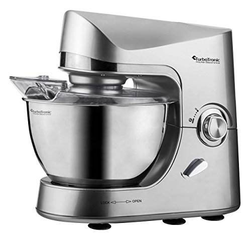 2000 Watt Küchenmaschine TurboTronic ProMix mit 5,0 Liter Edelstahl-Rührschüssel, Planetenrührwerk angetrieben von 2,7 PS starken Motor, elegantes Design im Retro-Stil, Rühr- und Knet-Maschine, Teigkneter