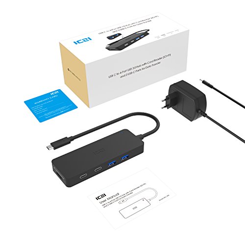 ICZI USB C HUB, mit 4x USB 3.0 port, 2x USB C port und 2x kartenleser, vernickelt Steckers und Buchsen, mehr dünn, Schwarz - 7
