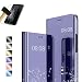 Produktbild Für Xiaomi Redmi Note 7 Hülle Handytasche, Spiegel Hülle Schutzhülle,Slim Fit Mirror Make-Up Clear View Booklet Case Cover Etui für Xiaomi Redmi Note 7 Lila + Tasche Displayschutzfolie aus Hartglas
