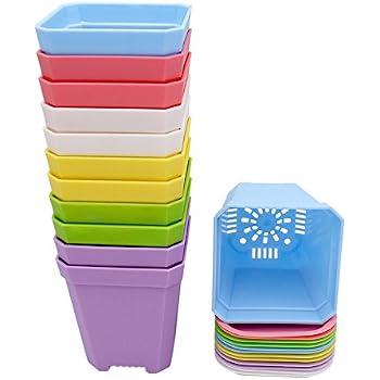 PATIKIL Blumentöpfe Aus Kunststoff – 4 Stück, 10 Cm, Mit Untersetzer & Ablauflöchern, Orange
