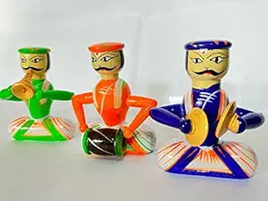 Prime Choice Wooden Traditional Handcrafted Musical Doll Set, Home Decor Item for Living Room, Decoration Items for Home, Multi Color (3 Dolls in 1 Pack)