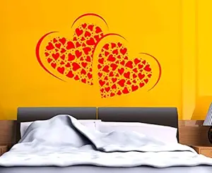 PRINTELLIGENT Red Hearts Wall Sticker Symbol of Love with Many Hearts Wall Sticker (PVC Vinyl, 70 cm x 50 cm)