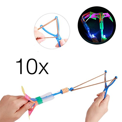 10x LED Helikopter Shoot Mitgebsel, Fluggerät, Hubschrauber, Schleuder, LED shooter , Kinderspielzeug , LED Rakete für Jungen und Mädchen / Kindergeburtstag / Party / Scherzartikel