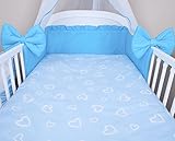 Baby Bettwäsche 5tlg Bettset mit Nestchen Kinderbettwäsche Himmel 100x135cm NEU Herzen Blau Chiffonhimmel - 3