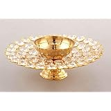 Collectible India Crystal Akhand Diya Oil Puja Lamp Decorative Round for Home Office Gifts Pooja Articles Decor (Medium)
