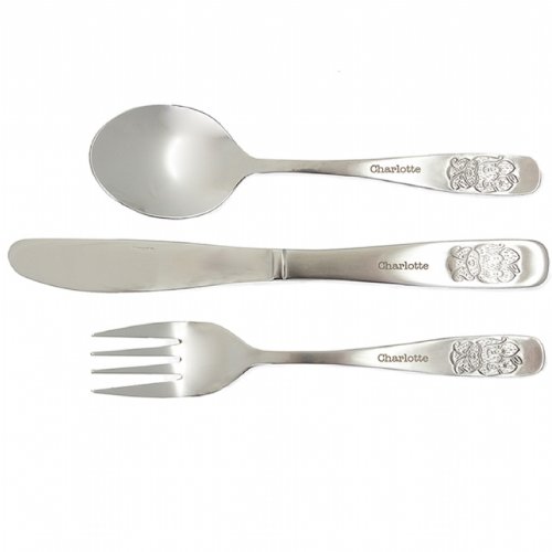 Personalised Birth Birthday Baby or Christening Gift, Engraved 3 Piece Cutlery Set with Teddy Bear Design, Lovely Gift for Babies & Children