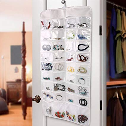 Jyhyeu à suspendre Organiseur de bijoux, 72-pocket à suspendre à bijoux et accessoires Organiseur mural poches