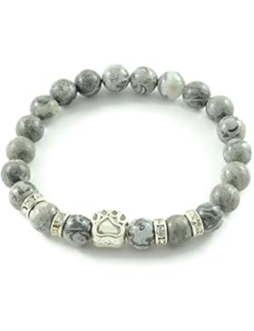 Armband 'DogLove' | Mala Perle Jaspis grau glänzend | Naturstein | Edelstein-Armband | Perlenarmband | Energiearmband...