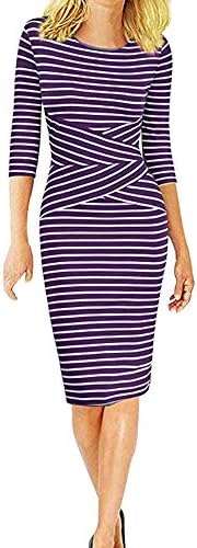 ADESHOP Party Dresses for Girls, Women Three Quarter Sleeve Striped Work Wear Business Cocktail Pencil Dress