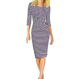 iHENGH Neujahrs Karnevalsaktion Damen Frühling Sommer Rock Bequem Lässig Mode Kleider Frauen Röcke Ärmel Frauen Dreiviertel Ärmel gestreift Arbeitskleidung Business Cocktail Bleistift Kleid