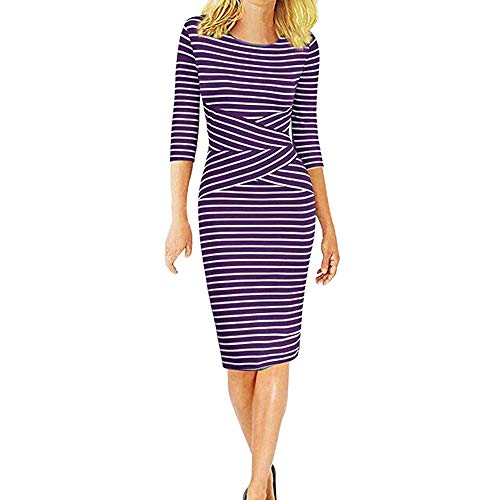 ADESHOP Party Dresses for Girls, Women Three Quarter Sleeve Striped Work Wear Business Cocktail Pencil Dress