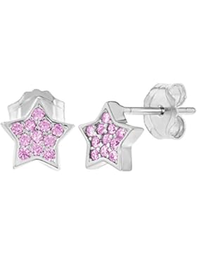 In Season Jewelry Mädchen Teens - Ohrstecker Ohrringe Stern 925 Sterling Silber Rosa CZ Zirkonia